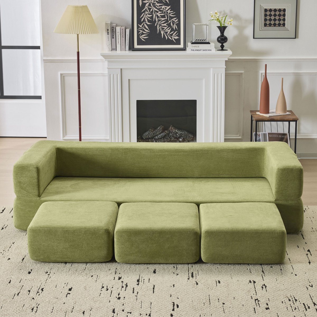 Sofa Bed 3 Personen - Ruimtebesparende Chenille Bank Met Flexibele Opstelling Groen