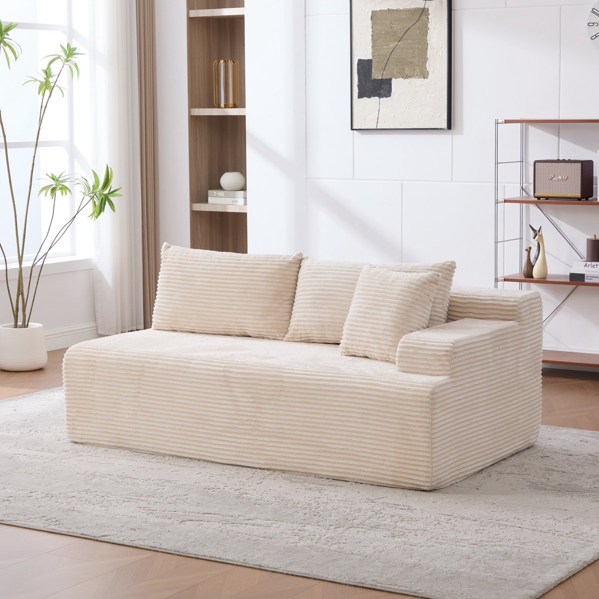 Modulaire Cloud Sofa - Chenille 2-Zits Bank Met Chaise Longue - Zachte Lounge Bank Zonder Montage - Compressie Sofa Met Anti Slip Bodem - Ivoor