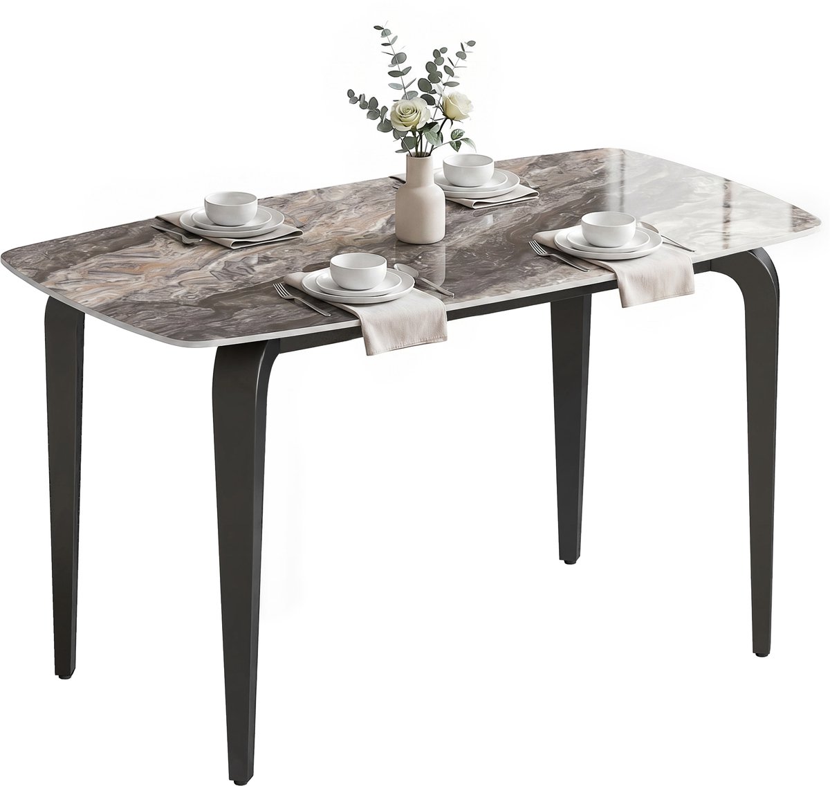 ECTEATOY® Moderne Eettafel voor 4 Personen - Bureau - Keukentafel -Industrieel Metalen Frame - 130x70 cm - Grijs