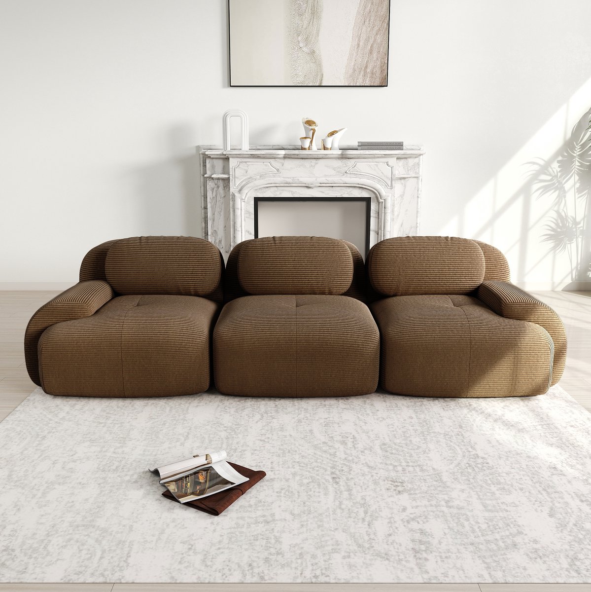 3-zits Sofa - Voor Woonkamer en Slaapkamer, Multifunctioneel, Modern - 298x103x70 cm, Bruin