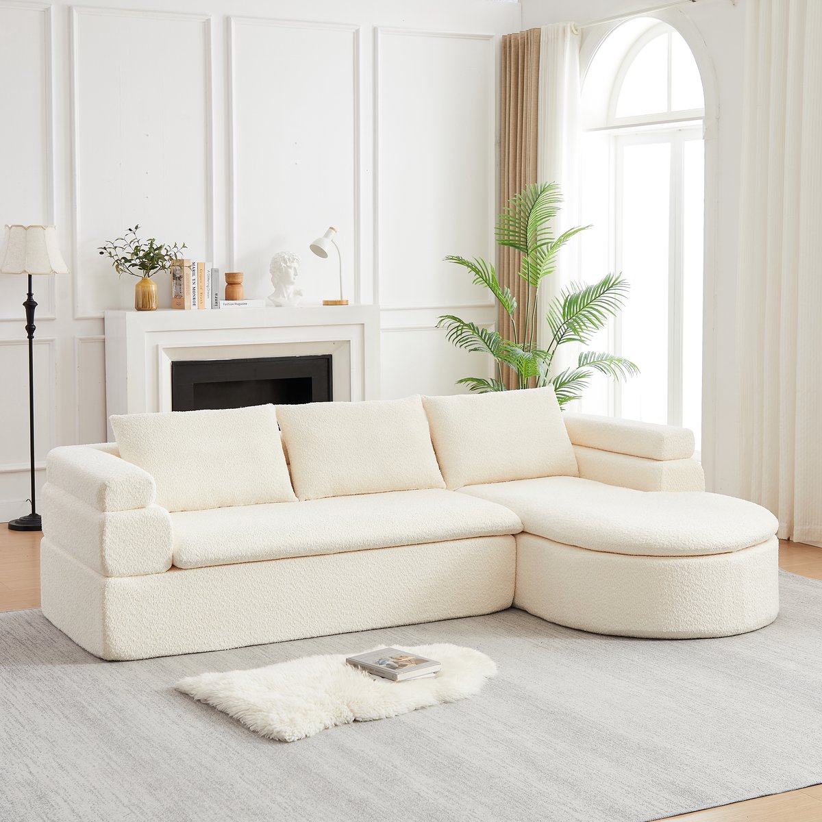 Modulaire Hoekbank - Chenille Cloud Bank Met Chaise Longue - 3-Zits Lounge Bank Crème Wit - Zachte L-Stijl Sofa Voor Woonkamer