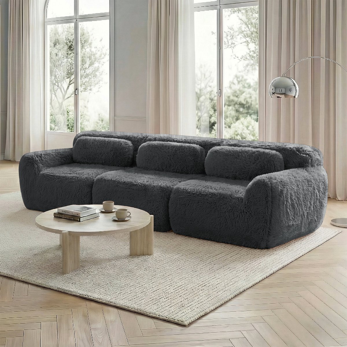 Modulaire Sofa - 3-Zits Cloud Bank Met Diepe Zit En Hocker Design - Frameloze Velvet Lounge Bank Met 32D Schuim, Antislip Bodem En Kussens - Zachte Bank Voor Woonkamer Appartement - Grijs