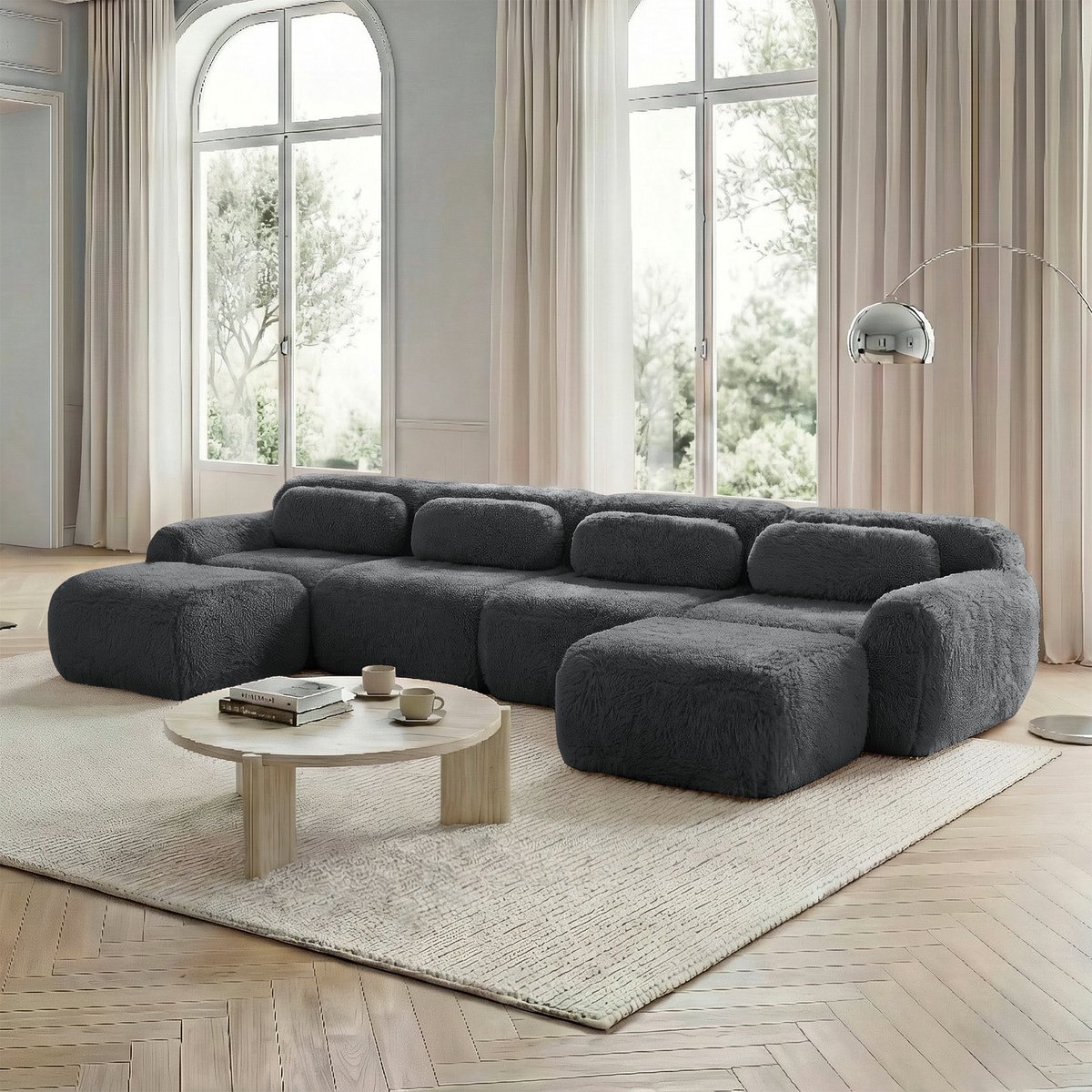 U Vormige Hoekbank 4 Zits - Modulaire Bank Zonder Montage - Luxe Cloud Sofa Met Zachte Bekleding En Ergonomische Zit - Grote Lounge Bank Voor Woonkamer - Grijs