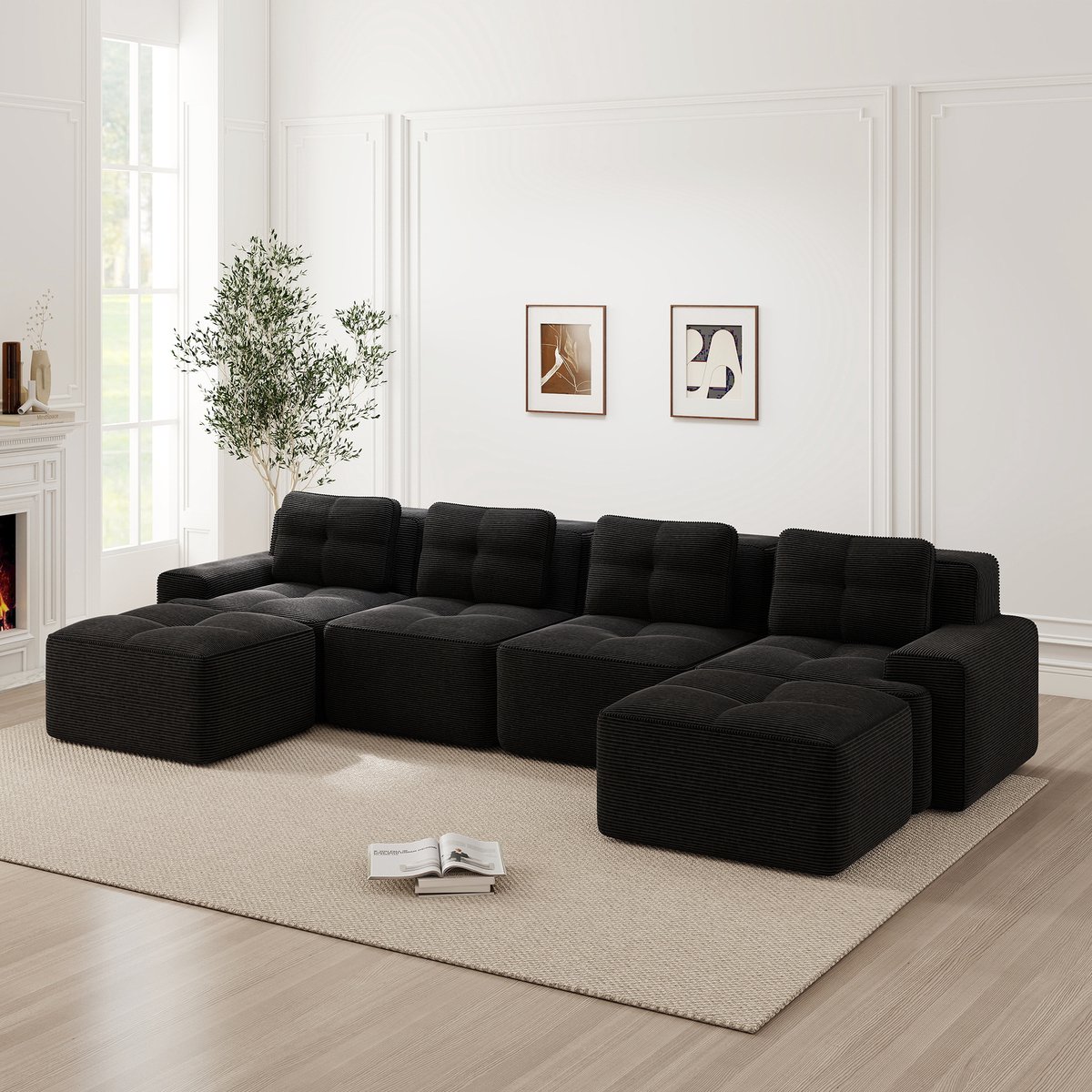 4-zits comfortabel Polstertes Tiefsitz Sofa - 382x177x69 cm, Rutschfeste Basis, Zwart