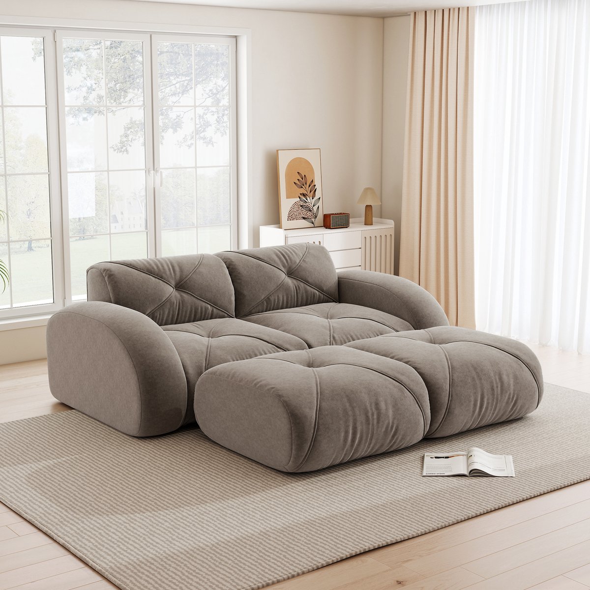 204x171x76cm - 2-Persoons Gestoffeerd Bankstel - Chenille Stof en Haustiervriendelijk, Taupe