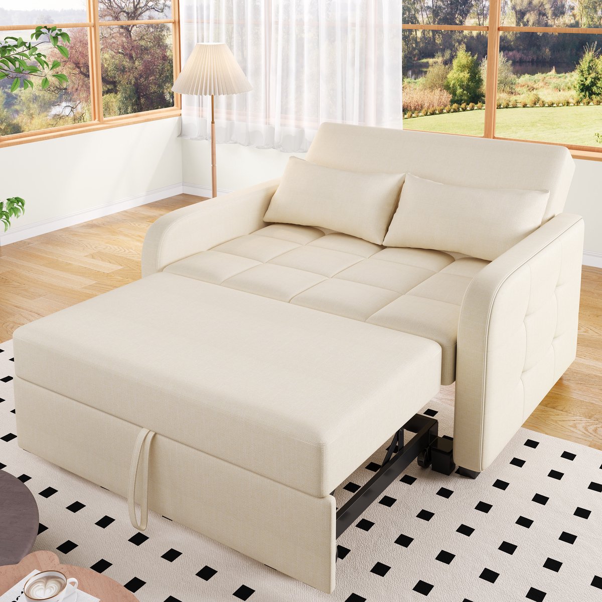 Slaapbank - 2 Zits Verstelbare Sofa Bed 180x127 cm - Multifunctionele Klapbank Met Schuifmechanisme En Kussens - Comfortabele Ruimtebesparende Bank Voor Appartement, Studentenkamer En Gastenkamer