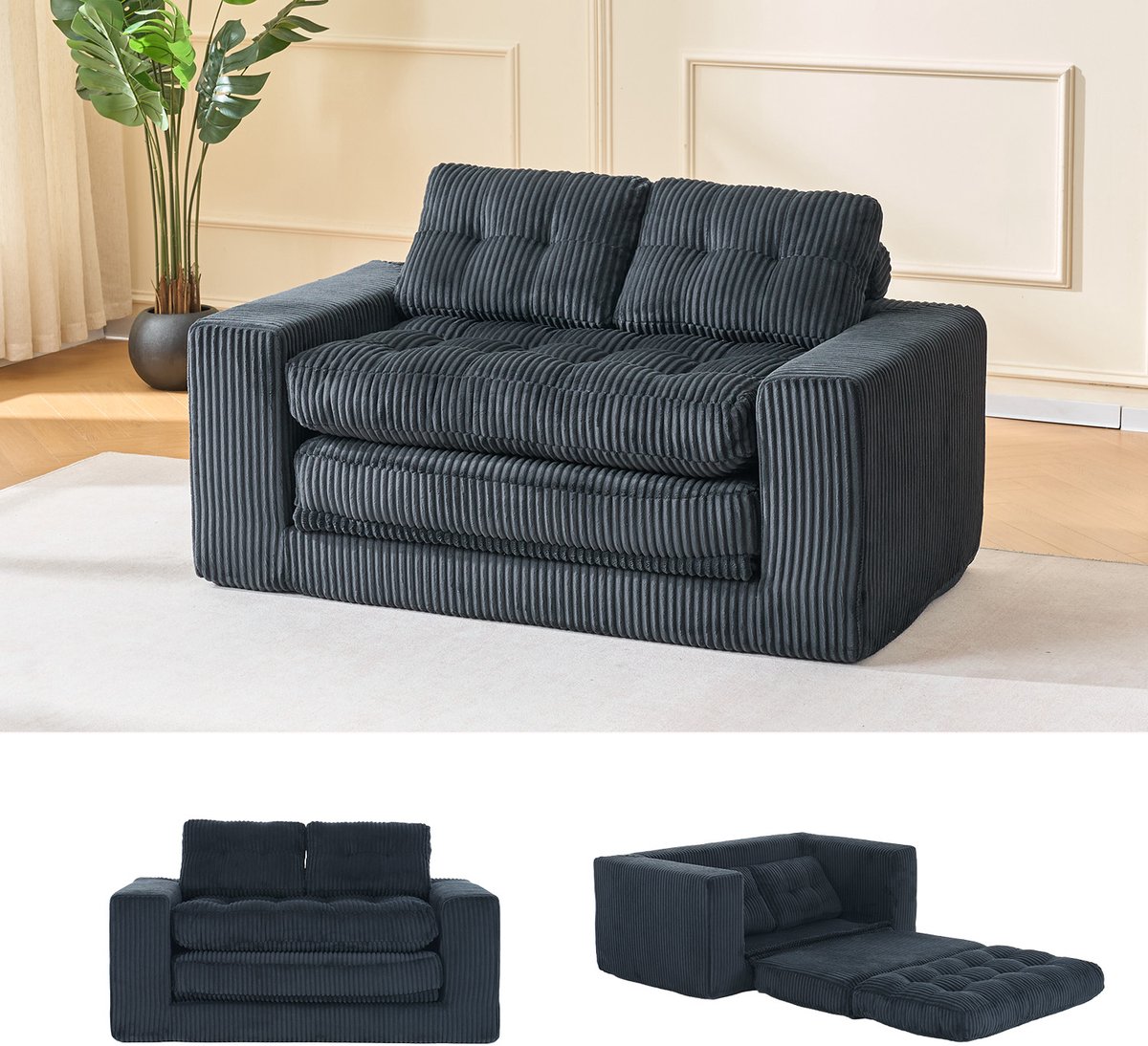 Praktisch en Comfortabel - tweezits-slaapbank in - 38x38x102 cm, Zwart