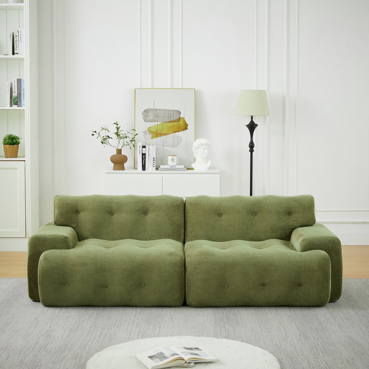 Cloud Sofa, Übergroßer tweezits – 224x104x66 cm - Gestoffeerd Sofa Met Knopverzierung, Groen