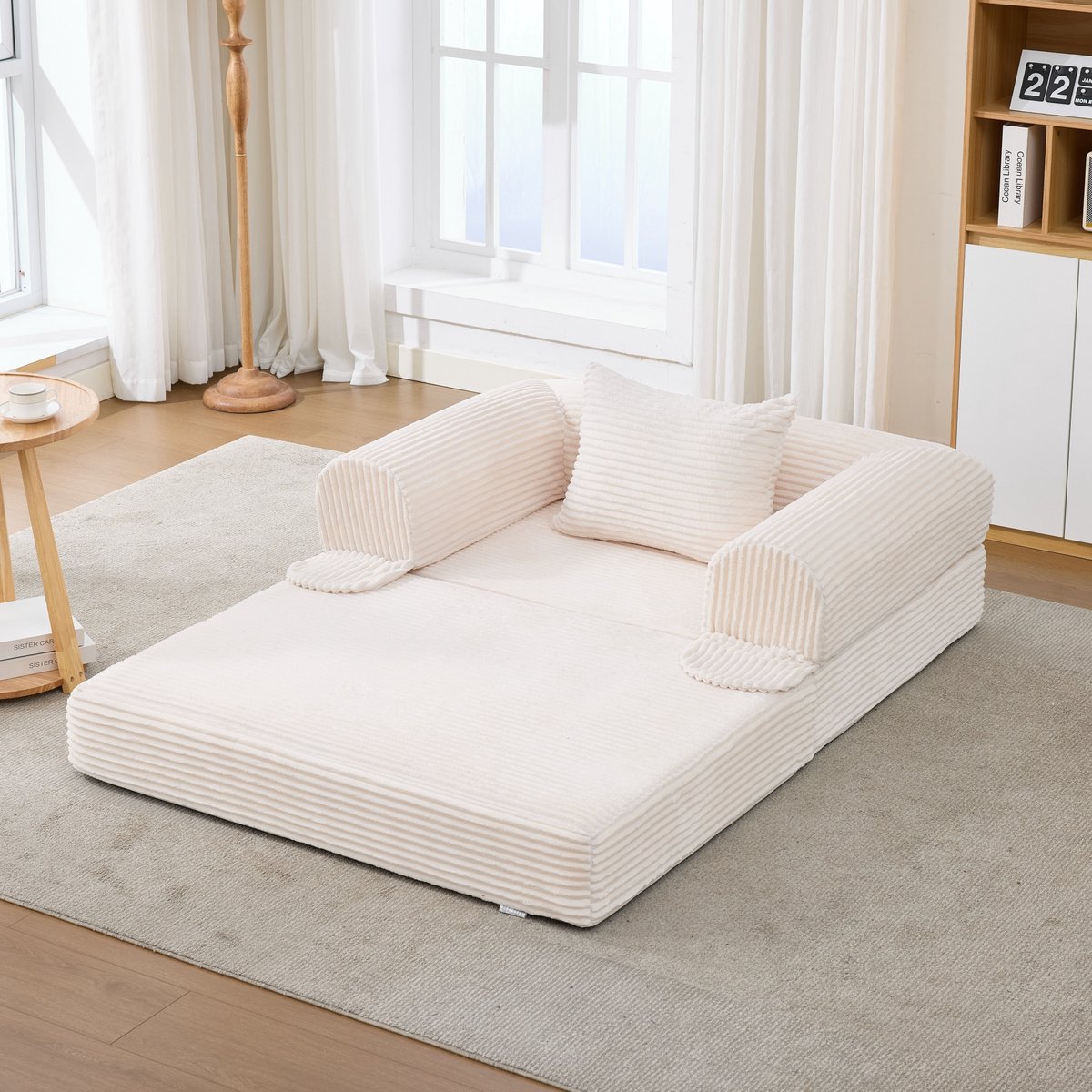 Cord Einzel-slaapbank: Optimaal voor Gasten en Dagelijkse Gebruik - 120x85x65 cm, Beige