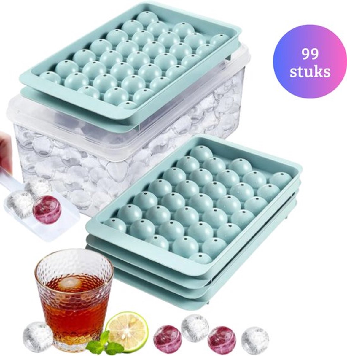 1 stuk - ronde ijs grid vorm-33 grid-druk-ijs doos-16,5 * 10x2cm-blauw-ijs doos ijsschop