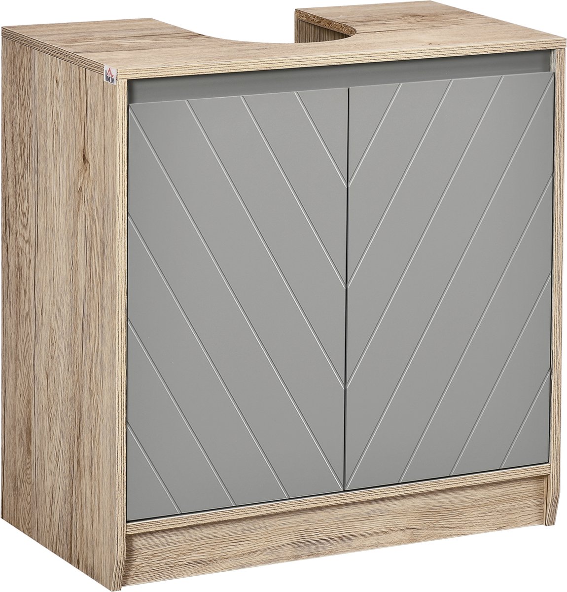 Badkamermeubel onder wastafel – onderkast – kast met 2 deuren met plank – 60 x 30 x 59,8 cm – spaanplaat eiken licht grijs