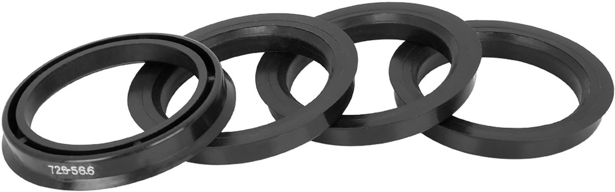 Solidchoice - Set van 4 Plastic Wielhub Centreringsringen 72.6-56.6mm Zwart