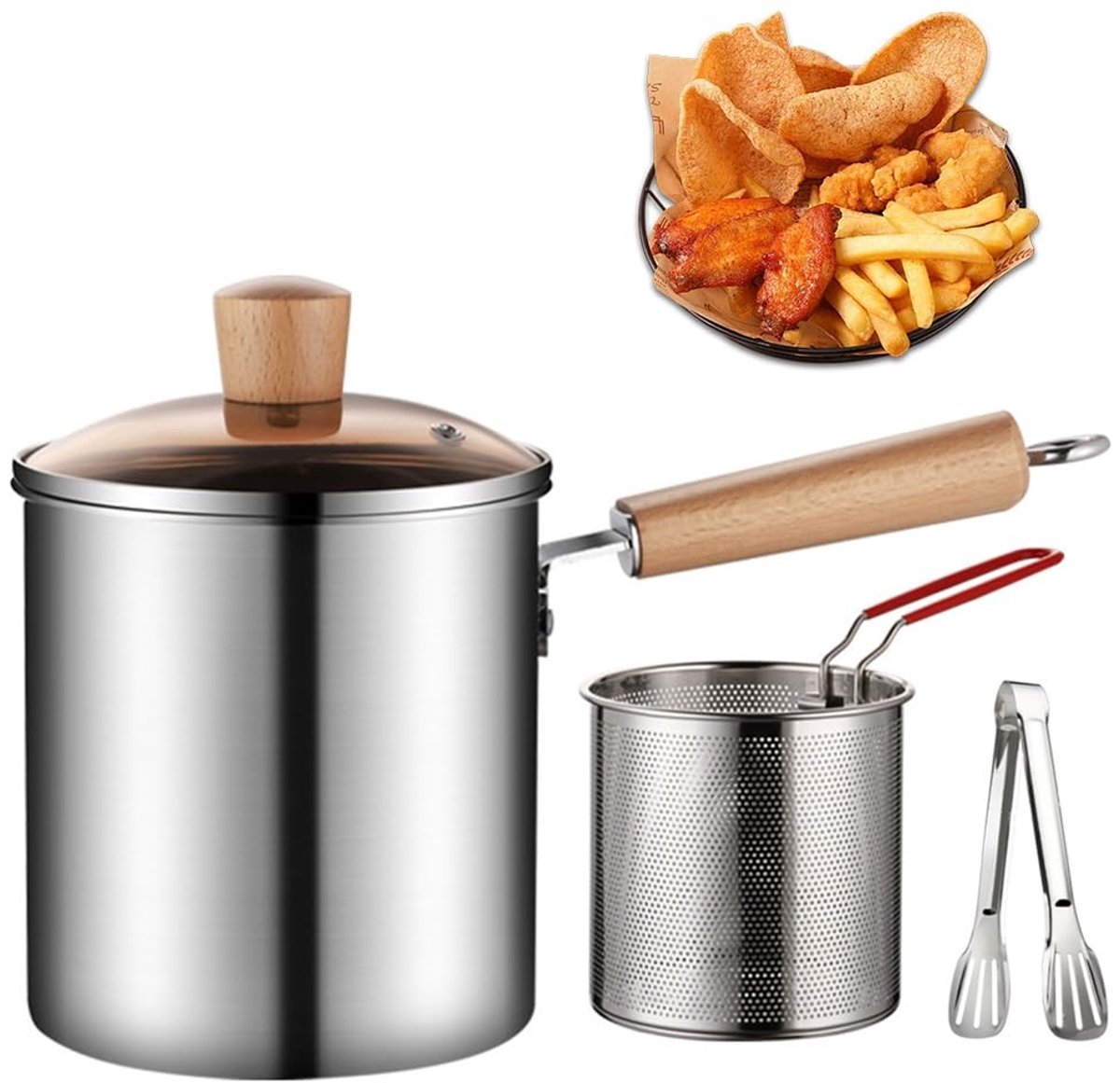 Solidchoice - 3L RVS Frituurpan met Zeef en Deksel voor Alle Hobs