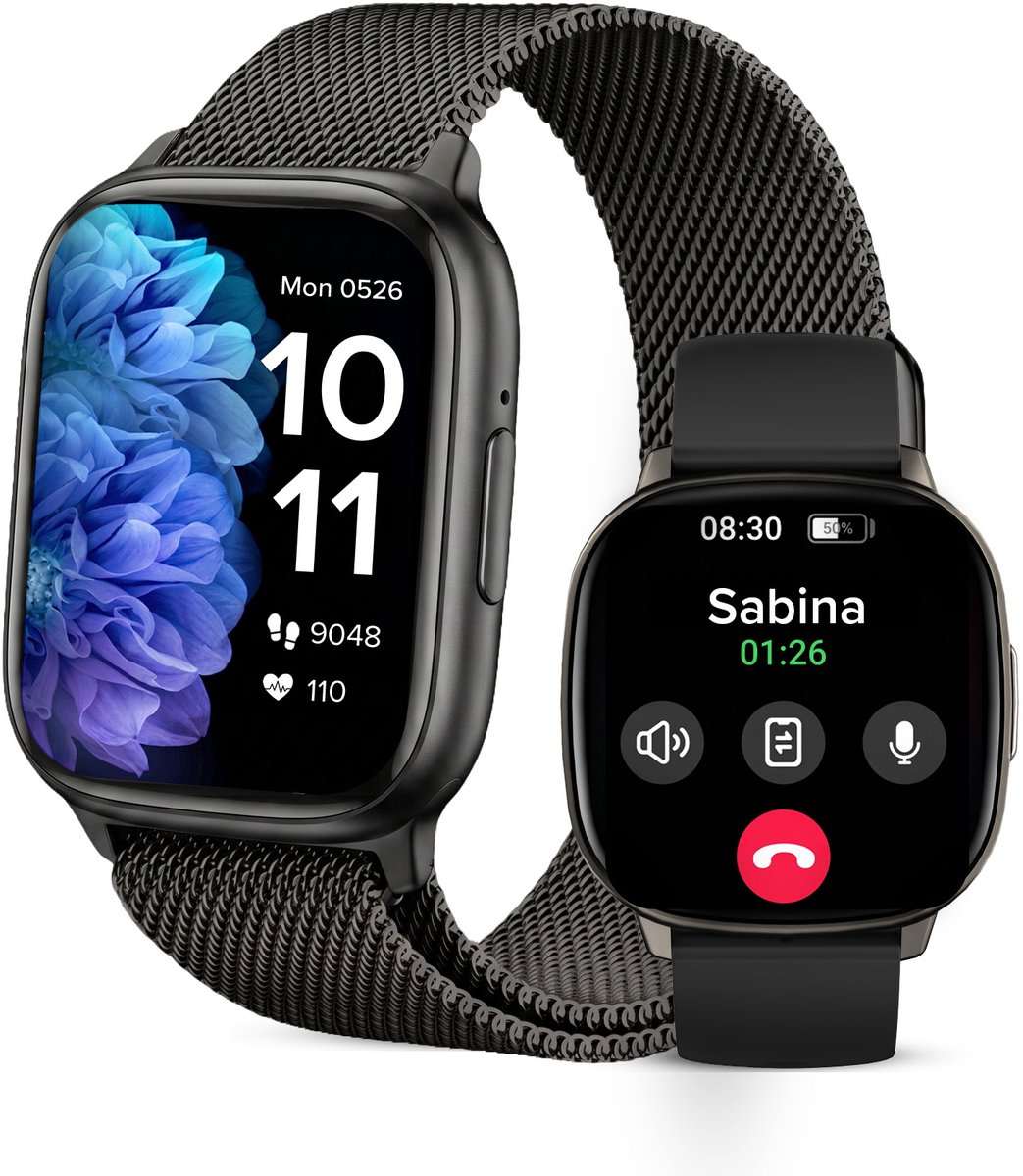 Avalue Smartwatch Dames & Heren - AMOLED Full Touchscreen - Bluetooth Bellen - Hartslag & Bloedzuurstof - Slaaptracker - - Meerdere Sportmodi - Geschikt voor Android en iOS - Zwart