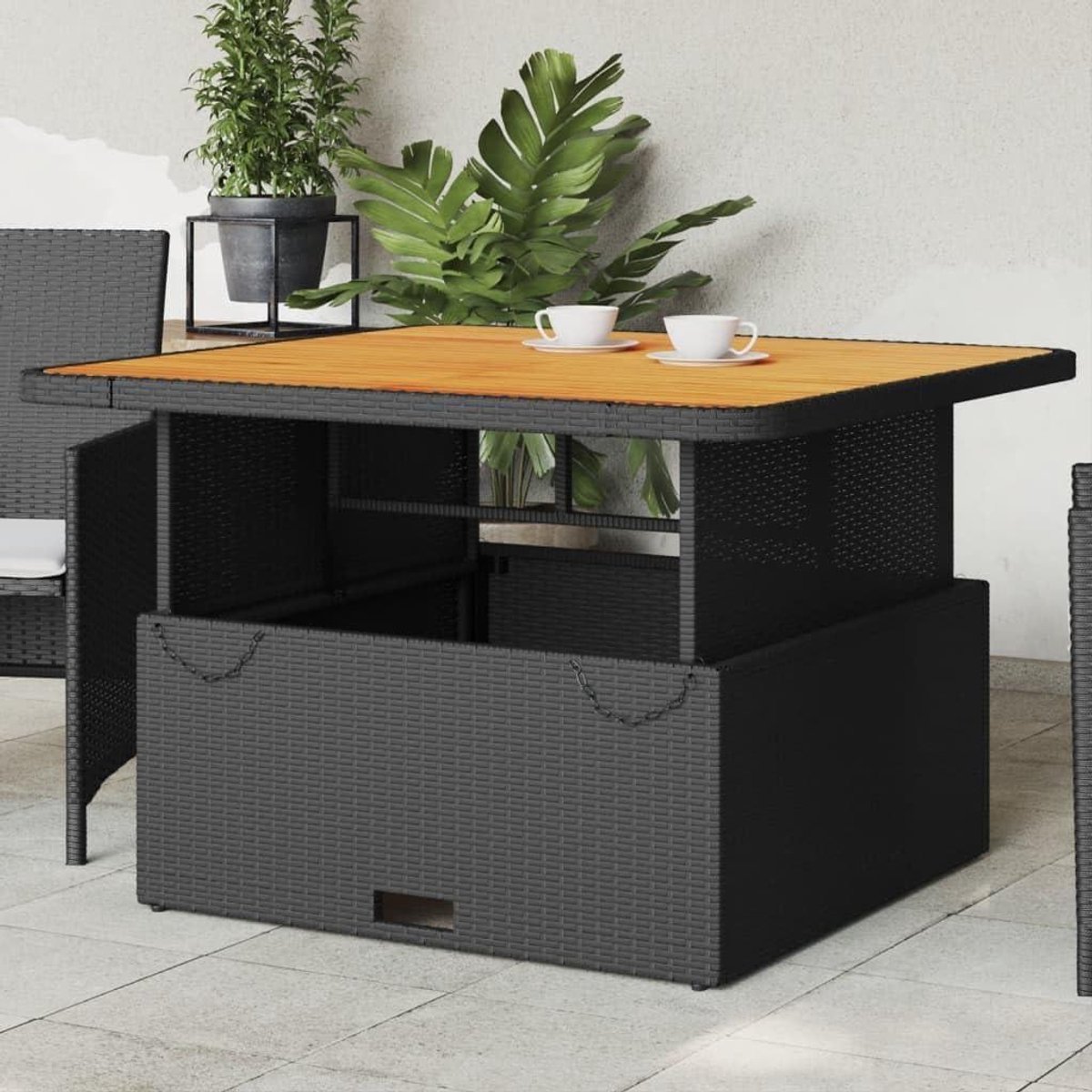 Tuintafel - Terrastafel Eettafel - Buiten Zitten - Verstelbaar Tafelblad - 110 x 110 x 71 cm - Zwart