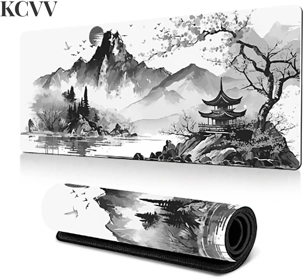 Gaming muismat- muismat gaming xxl- gaming muismat 90x40 - Grote muismat voor toetsenbord en bureau - Met antislip rubberen onderkant en gestikte randen - Geschikt voor thuis, kantoor en gaming - Zwart en wit-90x40x0.3cm