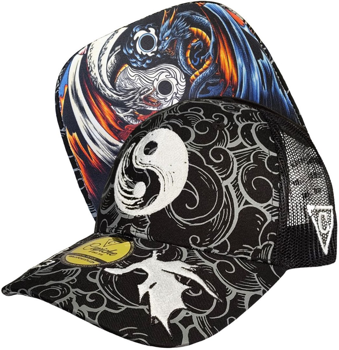 Capiche® Trucker Pet – Yin Yang – Zwart/Wit – Verstelbaar met Druksluiting – Sportcap – Pet voor Heren