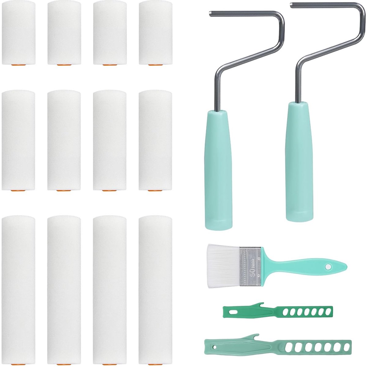 Solidchoice - 17-delige Verfroller Set met Schuimrollers en Steun