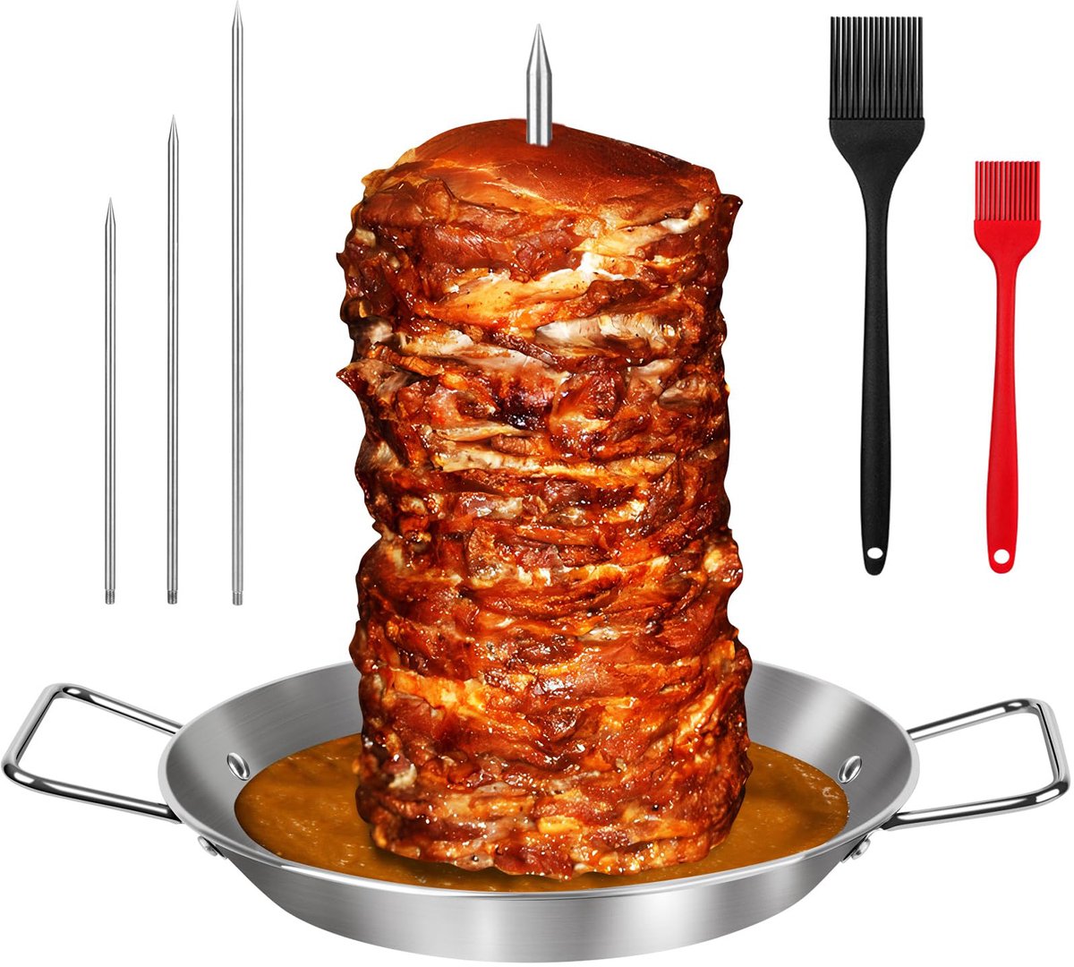 Verticale barbecuegrill - Griekse barbecuegrill - Ovenrooster – Barbecue Grill - Barbecue Spiezen - Roestvrij staal - Voor het grillen van burritospiesjes en Braziliaanse kipspiesjes - 6 stuks - Inclusief 20 cm, 25 cm en 30 cm)