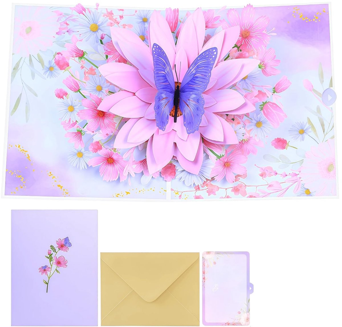 Solidchoice - 3D Verjaardagskaart met Roze Bloemen en Vlinders