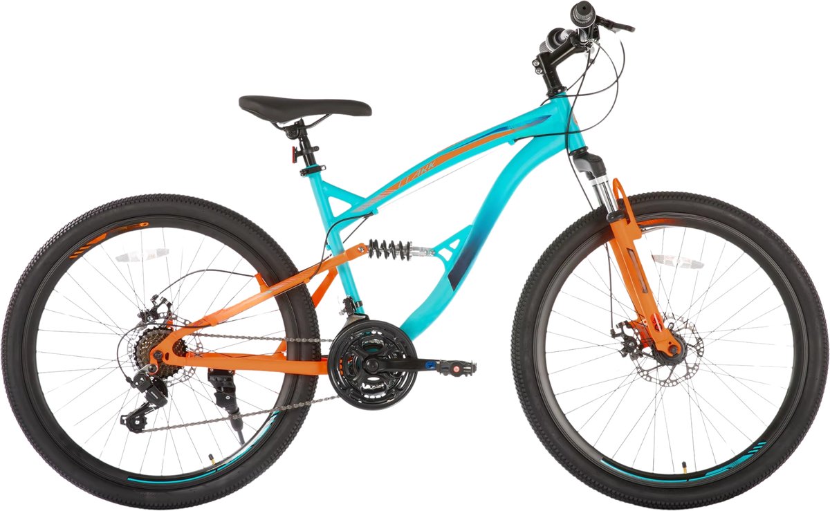 Happiq Mountainbike – Voor en volwassenen – 21 versnellingen volledige vering dubbele schijfrem – 66 cm blauw