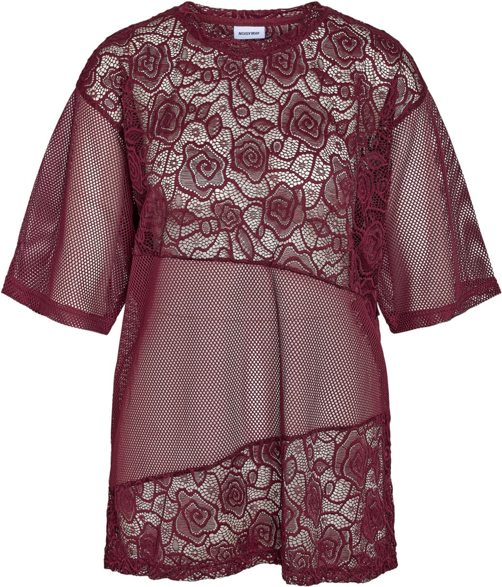 Noisy may T-shirt Nmlucca 2/4 Lace Print T-shirt Jrs 27038238 Fig Dames Maat - XL
