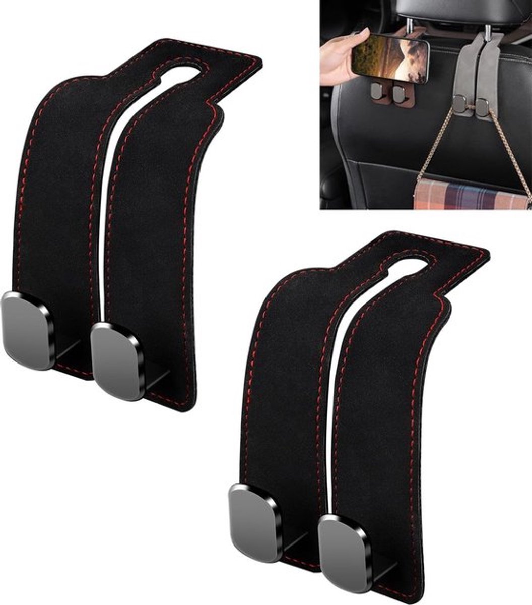 Namajunas hoofdsteun haakjes - 2 stuks - auto organizer haken - autostoel hangers - tashanger - auto kapstok - tassenhanger - autostoel - telefoonhouder - opberghaak - zwart - universeel - 17 x 8,5 cm