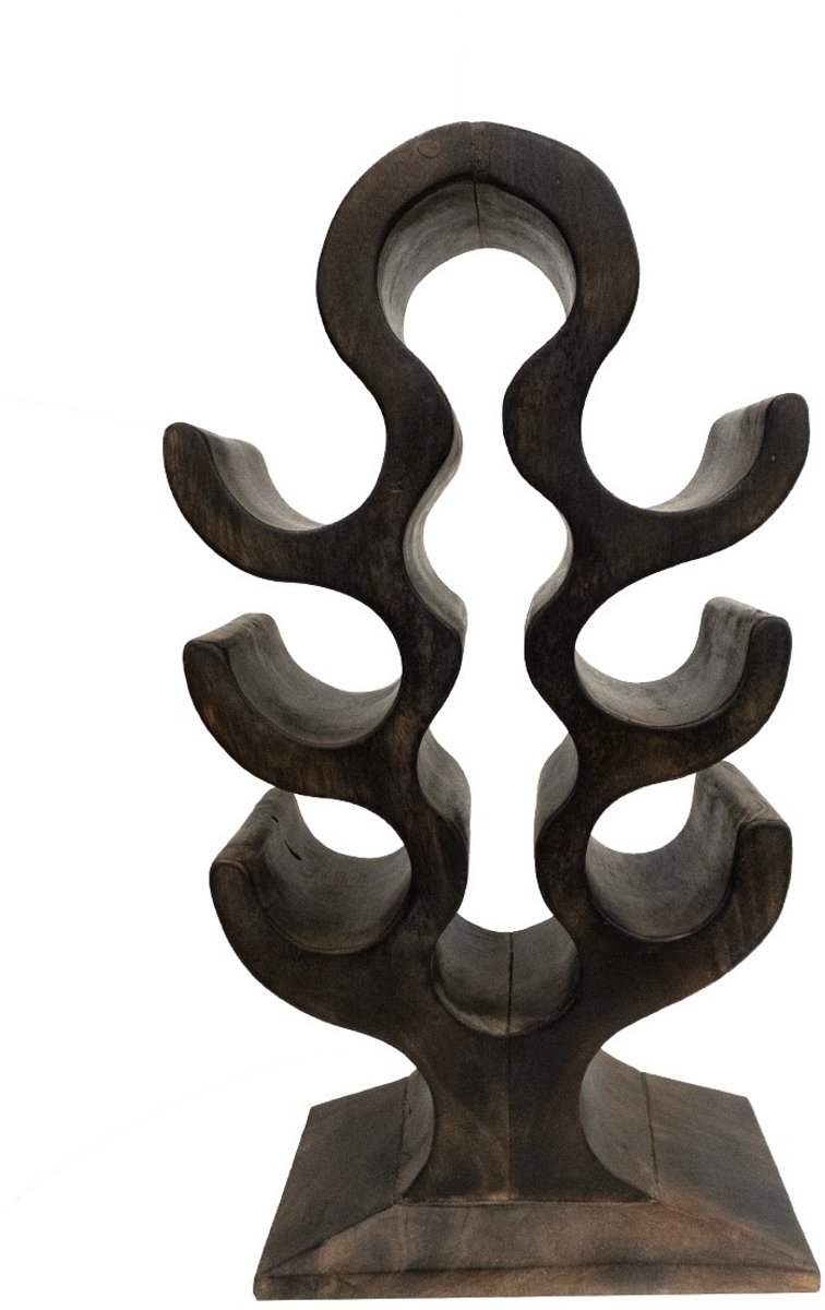 Wijnrek van Hout - Organisch - Teakhout Suarhout Gebrand - Staand Wijnrek Teak - 6 Flessen - 50 x 25 x 17 cm
