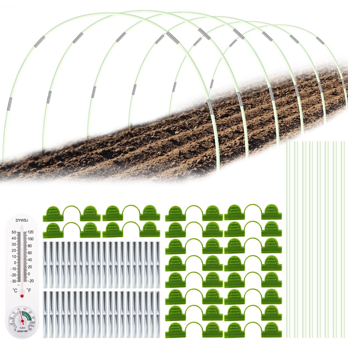 Solidchoice - Plantentunnelbogen met 50 Glasvezelstangen en Klemmen