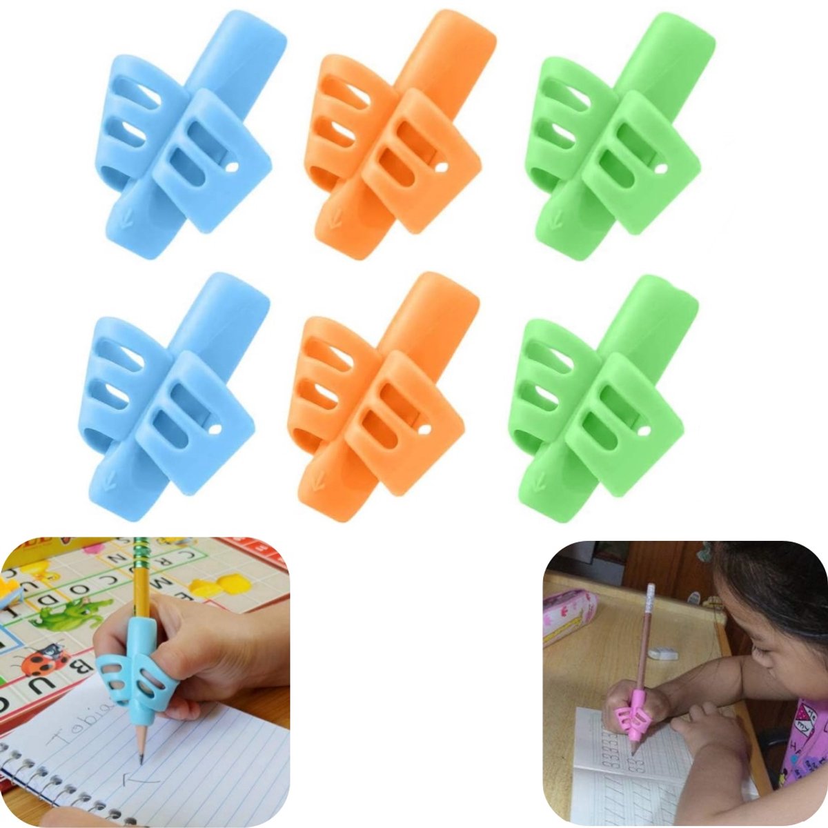 6 stuks potloodgrip - potloodcorrector - houdingcorrector - handschriftgreep - herbruikbaar - zacht - gemakkelijk te gebruiken - huisaccessoires - geschikt voor kinderen, potloden, schrijfwaren (meerkleurig, 4,2*4,8 cm)