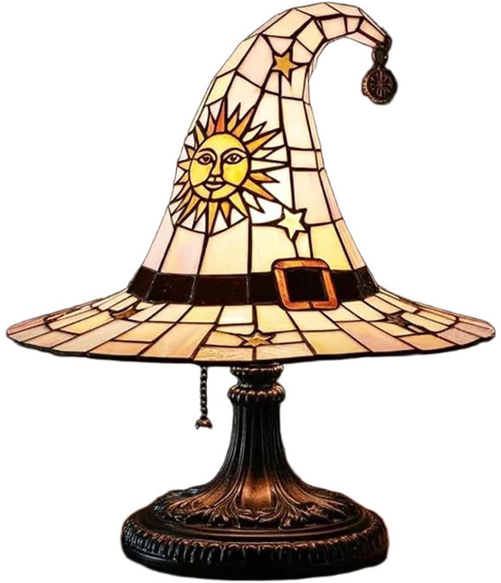 Casalora Halloween Heksenhoed Lamp – Retro Tafellamp met LED Verlichting – USB Oplaadbare Gothic Nachtlamp voor Halloween Decoratie, Slaapkamer en Boekenplank – Wit