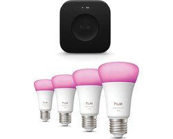 Philips Hue Starterspakket - E27 - met 4 Standaard lampen - Wit en Gekleurd Licht - Incl. Hue…