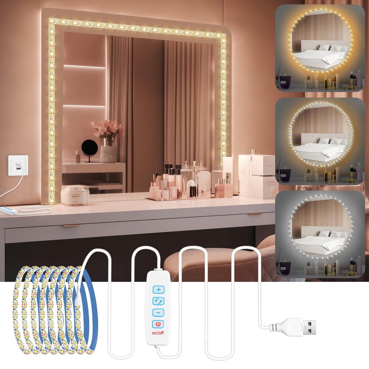 Solidchoice - Dimbare LED Spiegelverlichting met 3 Kleuren en 9 Niveaus