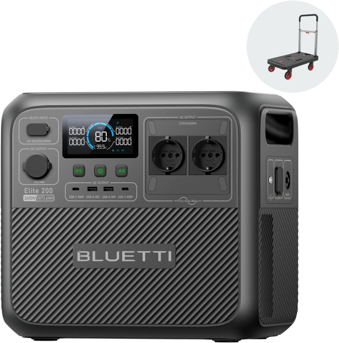 BLUETTI Elite 200 V2 2073,6 Wh - 2600 W (3900 W hefvermogen) draagbare stroomgenerator- 0-80% opladen in 45 minuten, voor kamperen, noodgevallen en vakanties.