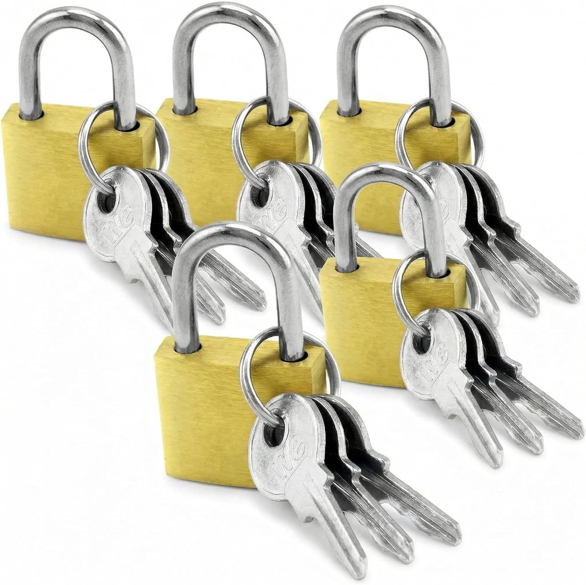QWORK® 5 Pack Mini Hangsloten met Sleutel Bagage Slot Kleine Messing Koffer Locker Reistas Rugzak 20mm - ShopVlot