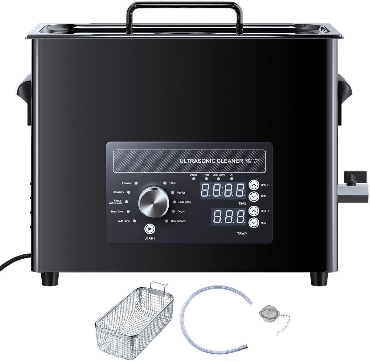 Professionele Ultrasone Reiniger met Draaiknopbediening, 6 liter Capaciteit, Inclusief Mand en Reinigingsbal, Geschikt voor Het Reinigen van Horloges, Scheermessen, Sieraden en Munten