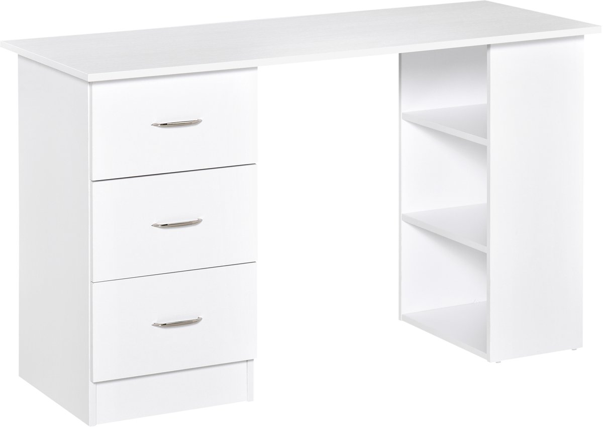 Bureau met opbergruimte- computertafel - 120 x 50 cm - computerbureau met planken en laden - wit