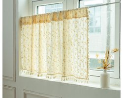 KZQ Gordijnen - Bovengordijn/kort gordijn - Met kwastjes - Keukengordijn - 140 x 100 cm - Geschikt voor keukens, cafés, slaapkamers, kasten 