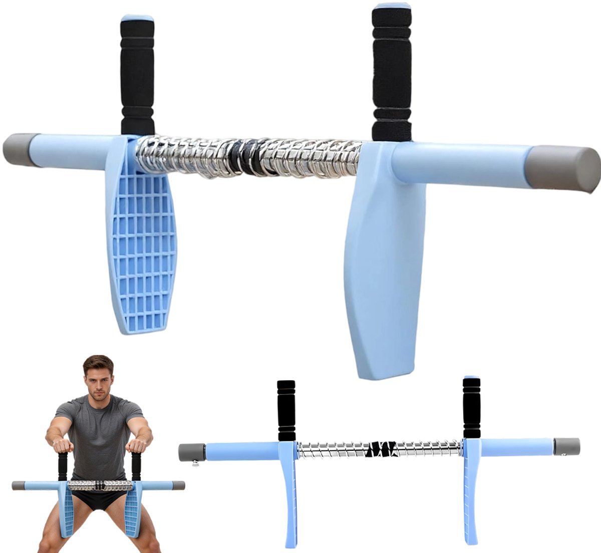 Binnendij trainer - Been bekken trainer - Spieren versterken - Instelbare weerstand - 63 cm lengte - Blauw