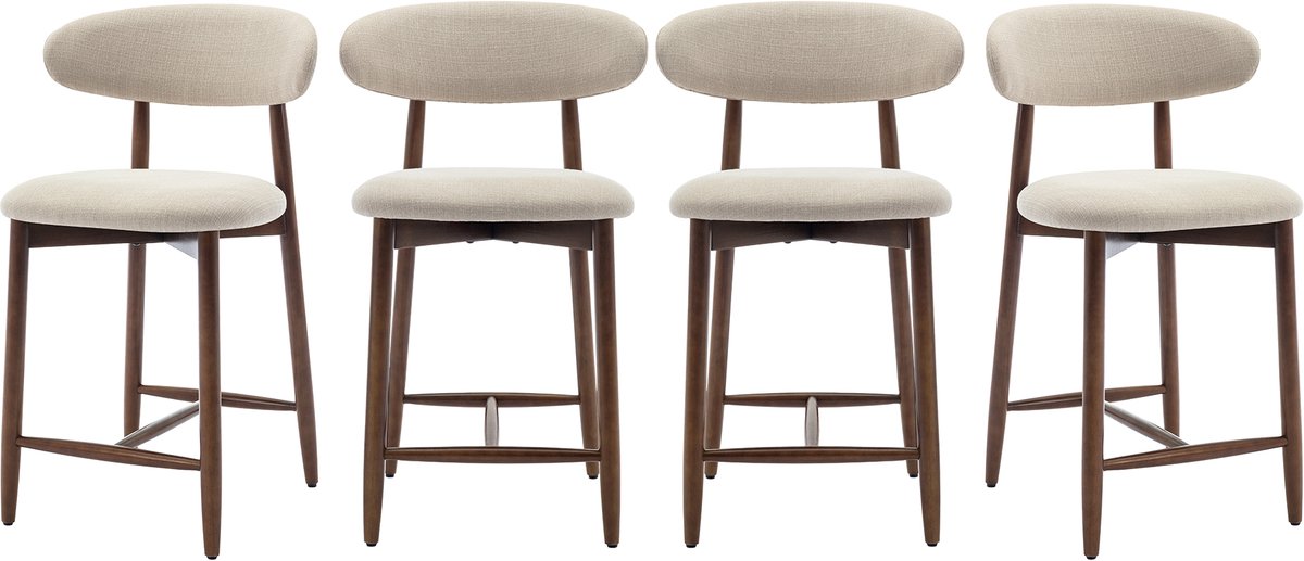 COLAMY Barkrukken set van 4 - keukenbarstoelen met rugleuning - Barstoel houten poten - beige