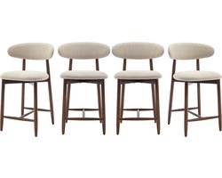 COLAMY Barkrukken set van 4 - keukenbarstoelen met rugleuning - Barstoel houten poten - beige