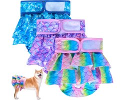 Wasbare Hondenluiers - 3 Stuks - S - Hondenbroekje - voor Loopse Teefjes - Absorberend & Waterdicht Loopbroekje Hond - met Ruffles - Zacht Katoen - met Staartopening - voor Incontinentie & Loopstijd - Machinewasbaar - Veelkleurig