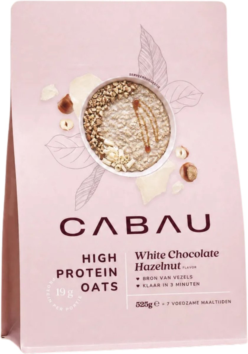 Cabau – High Protein Oats – White Chocolate Hazelnut – Eiwitrijke Havermout, 19 g Eiwit per Portie – Klaar in 3 Minuten – Rijk aan Vezels – 560 g (7 Porties)