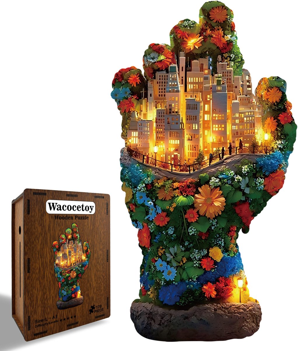 Casalora Houten Puzzel voor Volwassenen 178 Stukjes – Handvorm – Unieke Vorm Puzzel