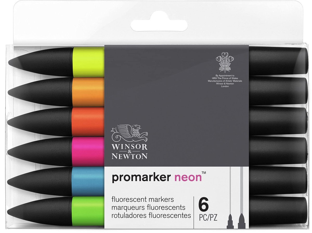 Solidchoice - Set van 6 Professionele Neon Markers met Fijn en Breed Punt