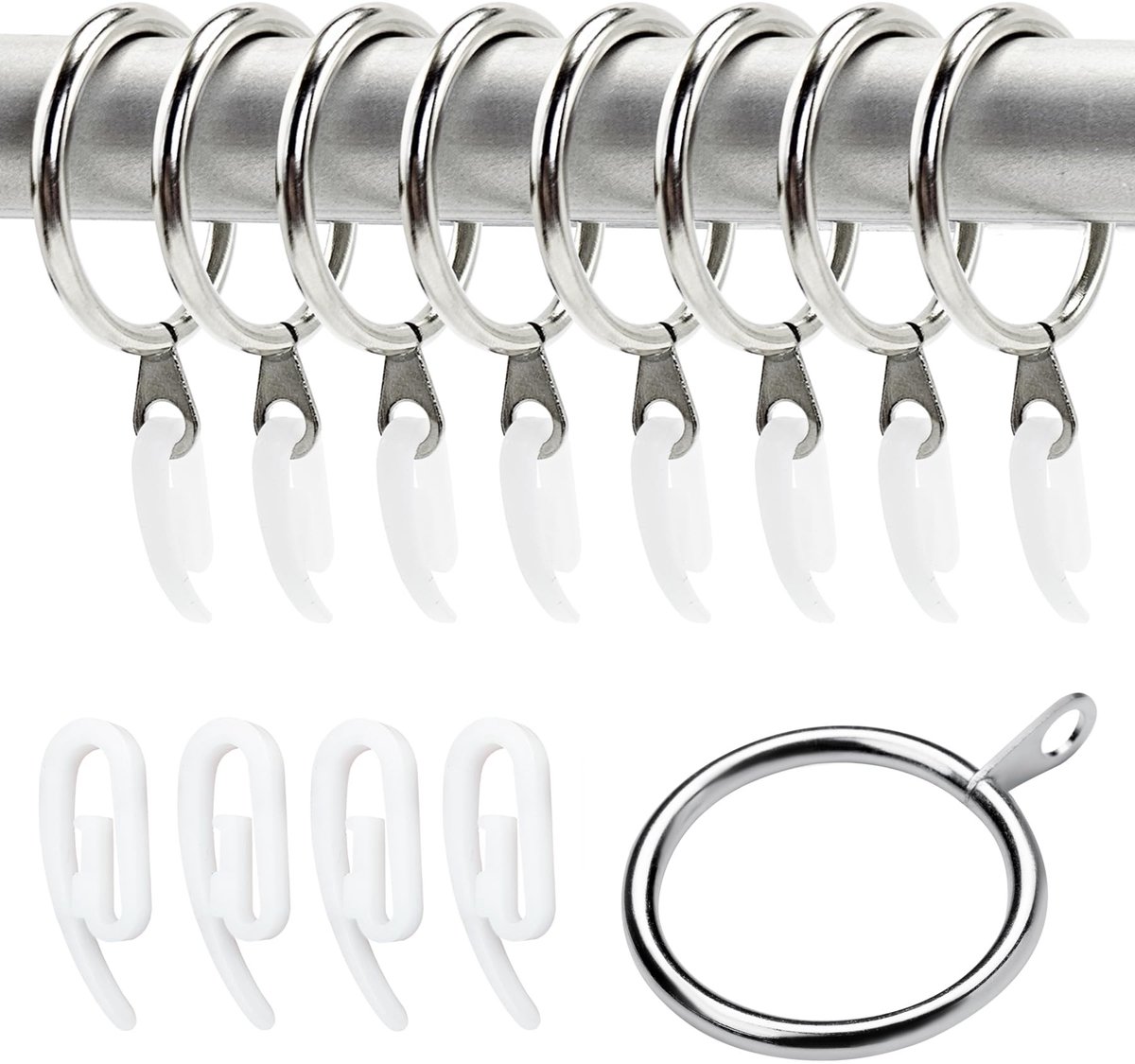 Solidchoice - Set van 52 Metalen Gordijnringen met Plastic Haakjes