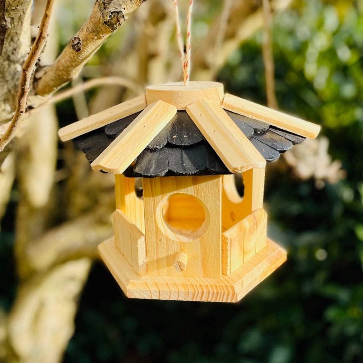 Solidchoice - Zeshoekig Houten Vogelhuisje voor Buiten
