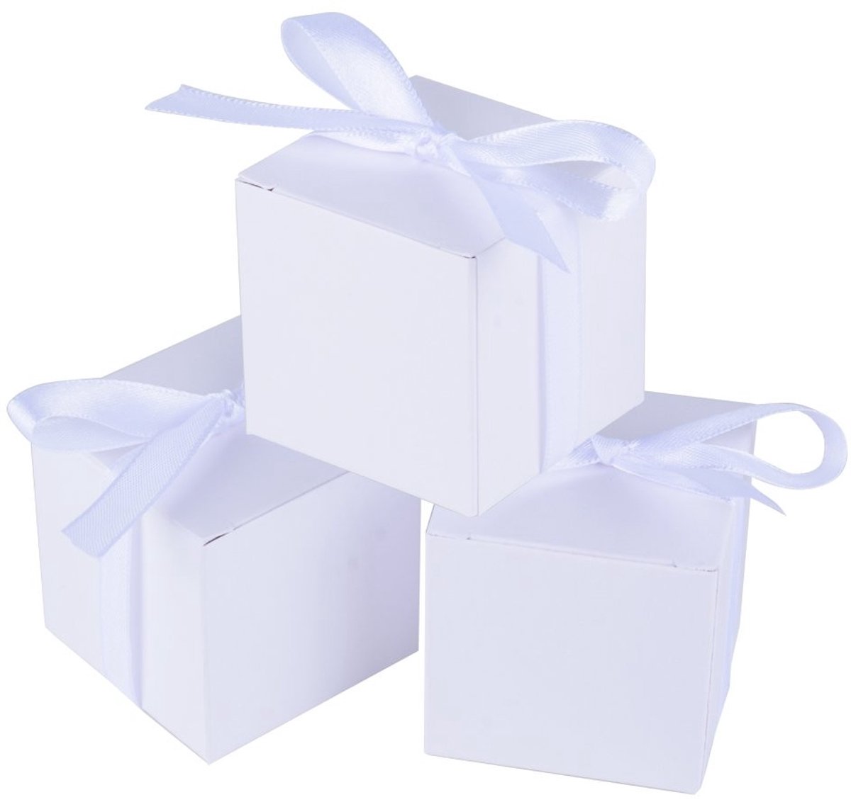 Solidchoice - 100 Stuks Witte Cadeau Dozen met Satijnlinten 5x5x5cm
