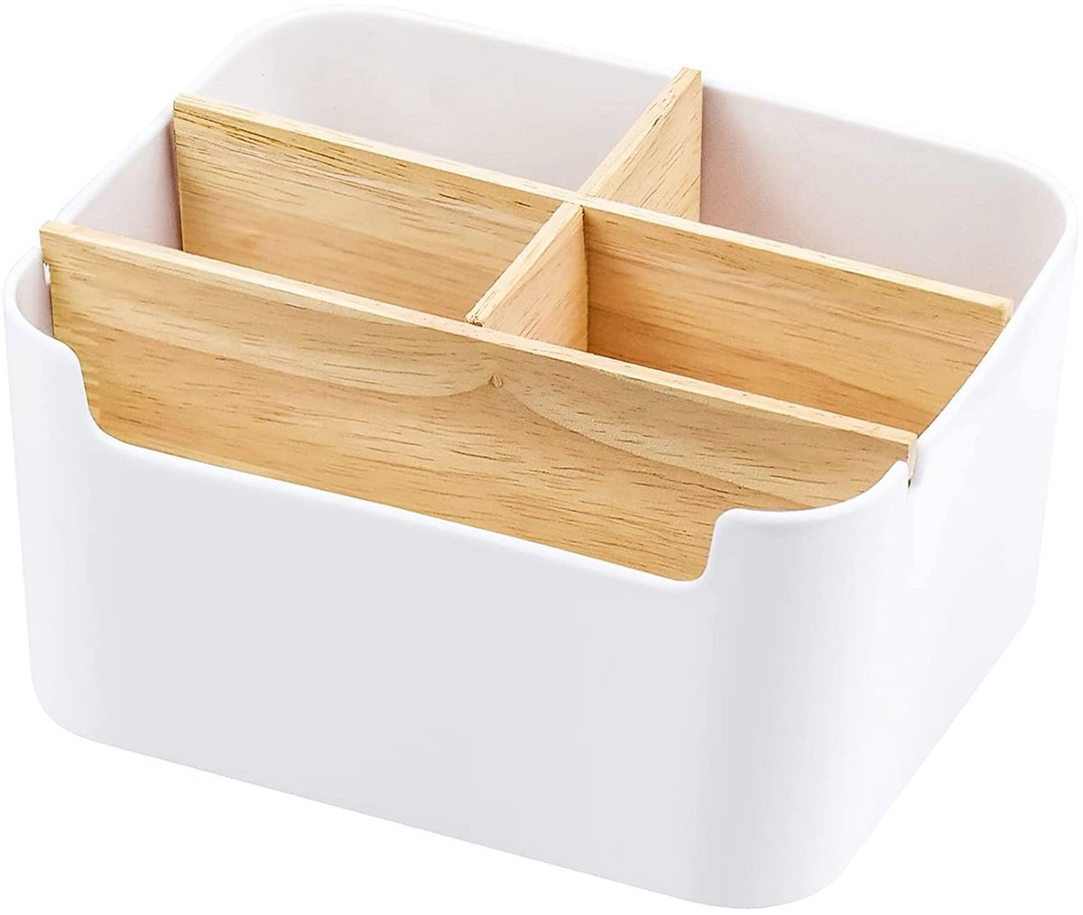 SnelShoppen - Desk Organizer Houten Penhouder - Multifunctionele Bureau Organizer met 5 Compartimenten - Duurzaam en Milieuvriendelijk - Wit - Voor Po