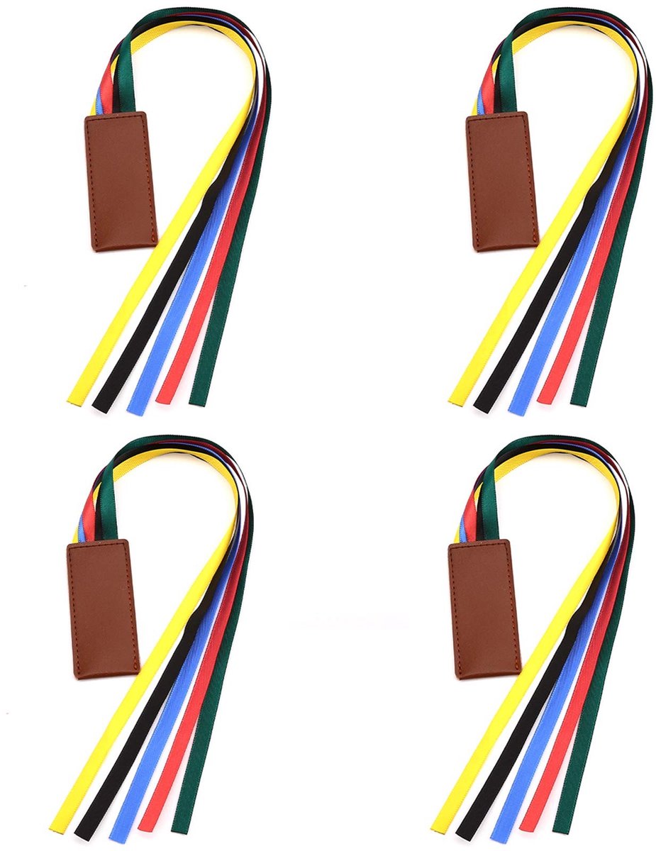 Solidchoice - Set van 4 Kunstlederen Boekenleggers met Kleurrijke Ribbons